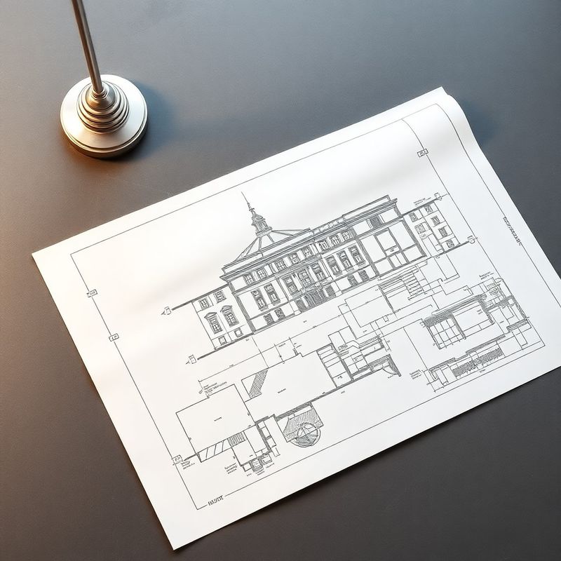 Architektonický diagram na sivom pracovnom stole